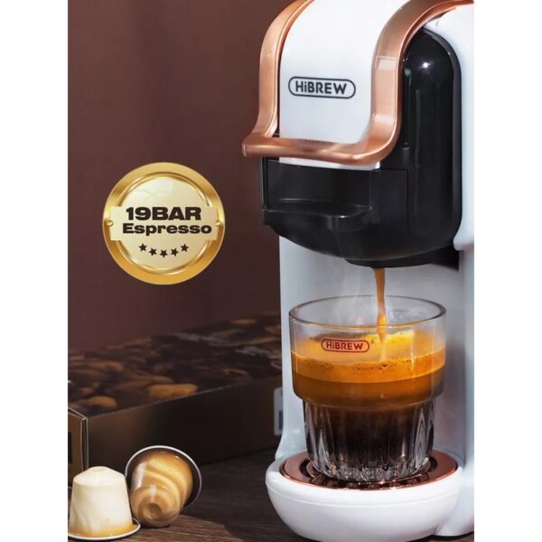 Мултифункционална кафемашина HiBREW H2B, 5 в 1, Капсули Dolce Gusto, Nespresso, Lavazza, Ese pods, K-cup, Капацитет 600 ml, 1450 w, 19 bar, Бяла,.