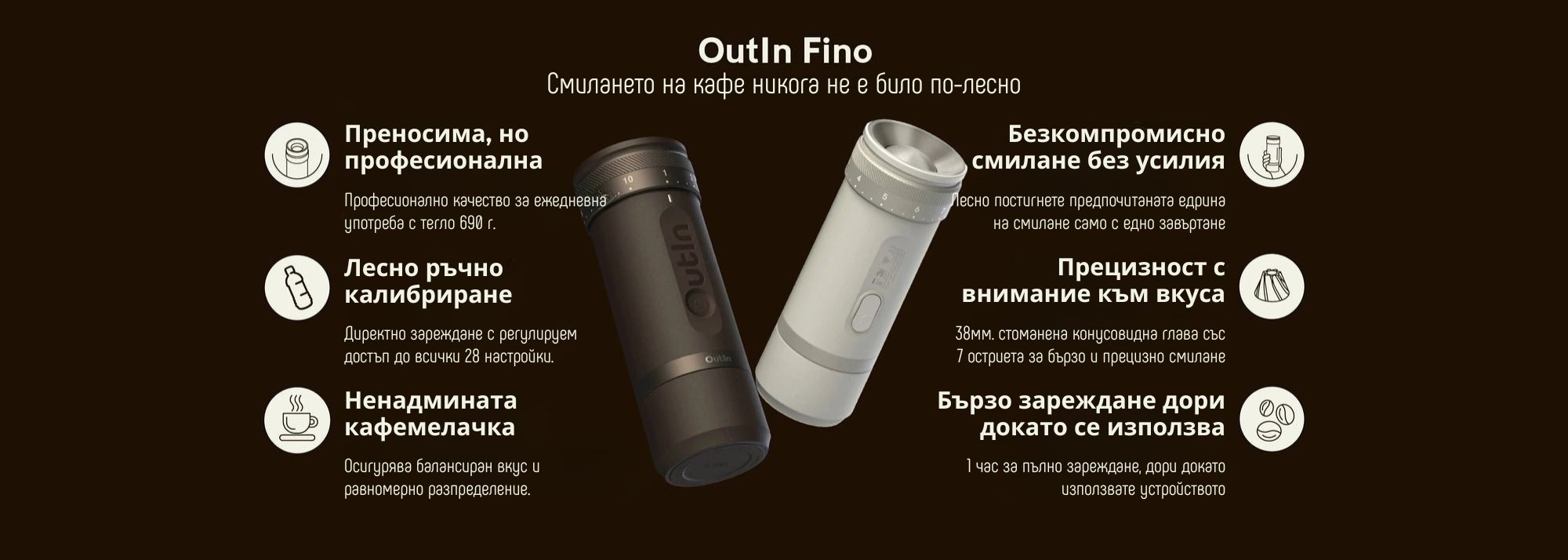 Преносима кафемелачка Outin Fino, Tundra Brown - Image 12